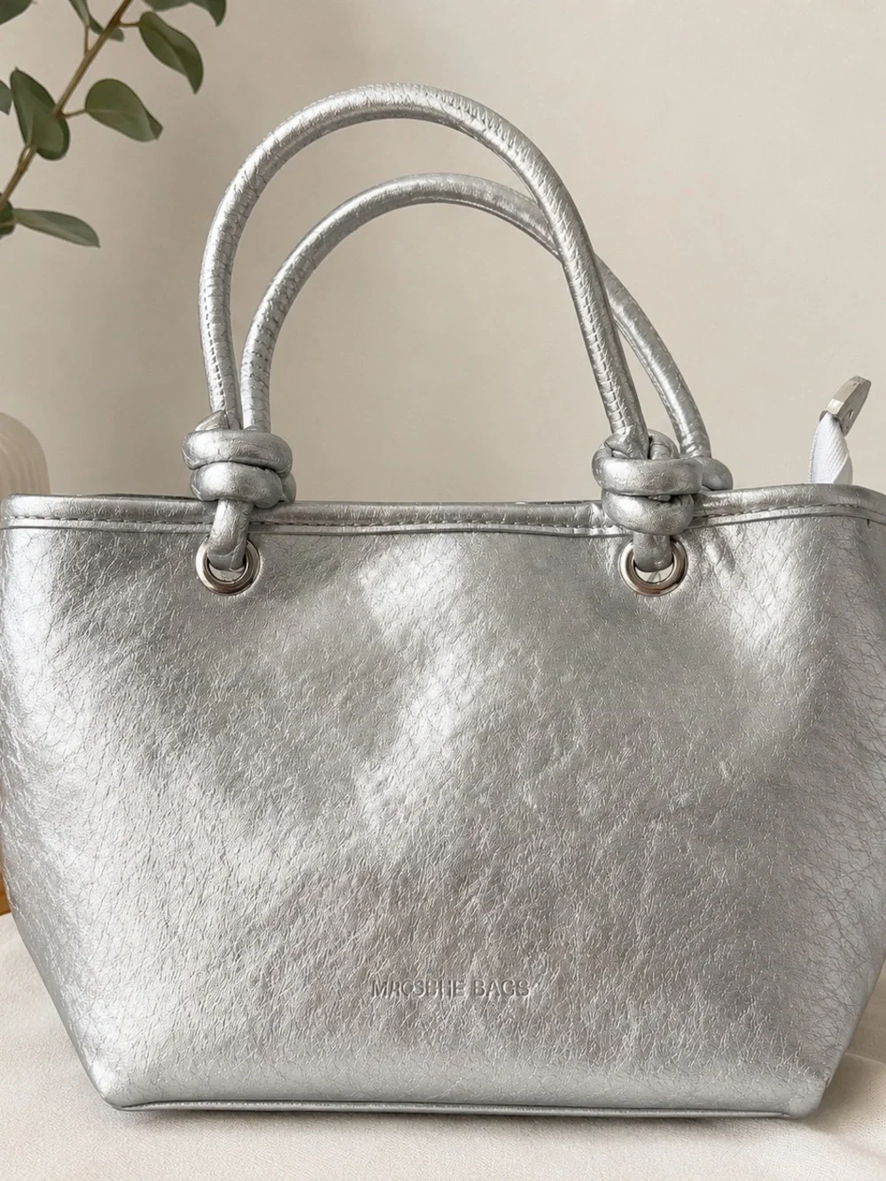 Maoshe Metallic Silver Mini Satchel Handbag Y2K Top Handle Purse